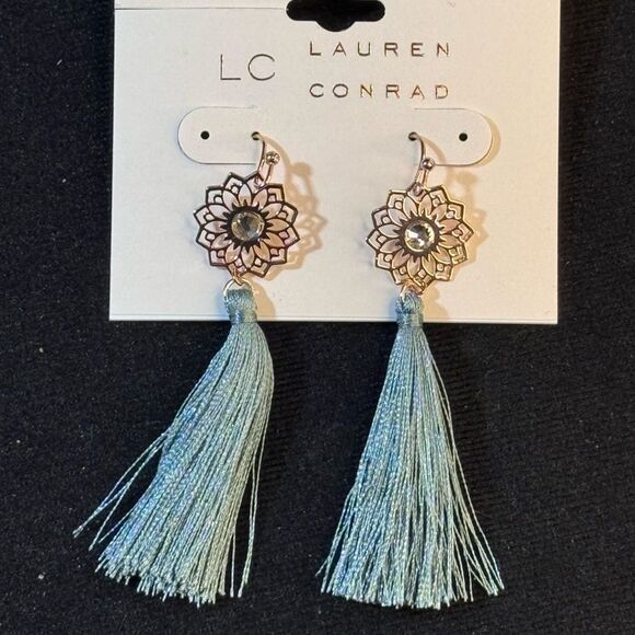 LC Lauren Conrad Blue Tassel Drop Earrings - Lightweight & Trendy 3in - Picture 6 of 11